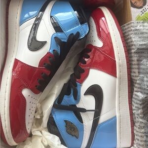Jordan High-Top Sneakers in Red, Blue, and White